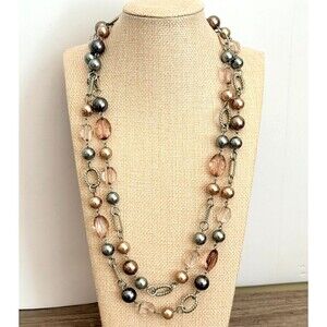 Vintage Premier Designs Faux Pearl & Faceted Bead Necklace & Earrings Set Elegan